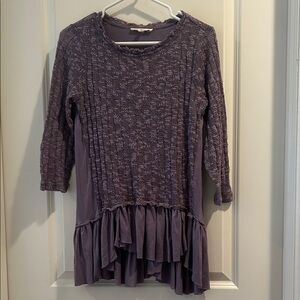 Indigo Thread Co knit ribbed sweater dress ruffled raw hem girls size M purple